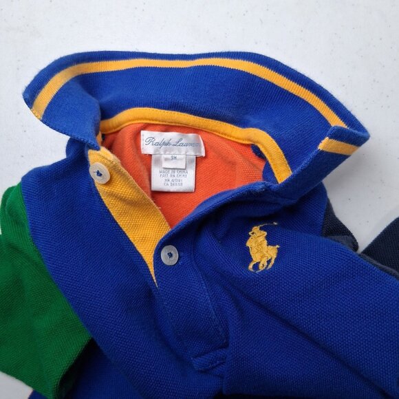 Ralph Lauren Polo Shirt Romper Outfit Baby 9M Rugby Blue Colorblock Preppy - Picture 15 of 16